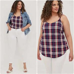 Torrid Navy Blue Red Plaid Stretch Ava Challis Tank Top Plus Size 1 1X 14 16 NEW